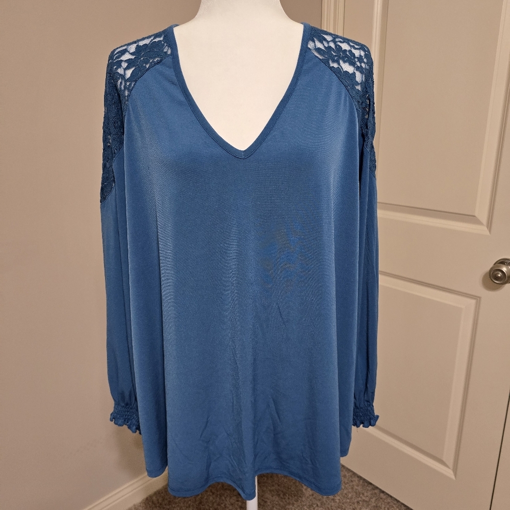 Torrid Studio Knit Lace Shoulder Top Size 2 (XXL) in color Midnight